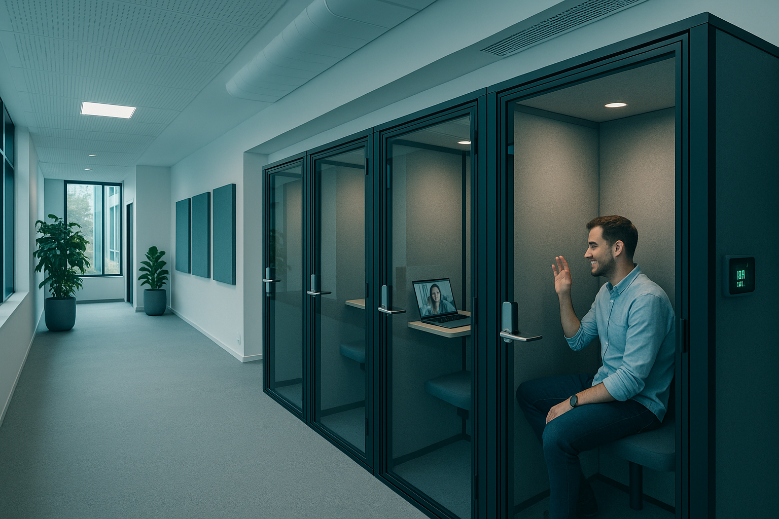 Geluidsdichte cabines in moderne kantooromgeving