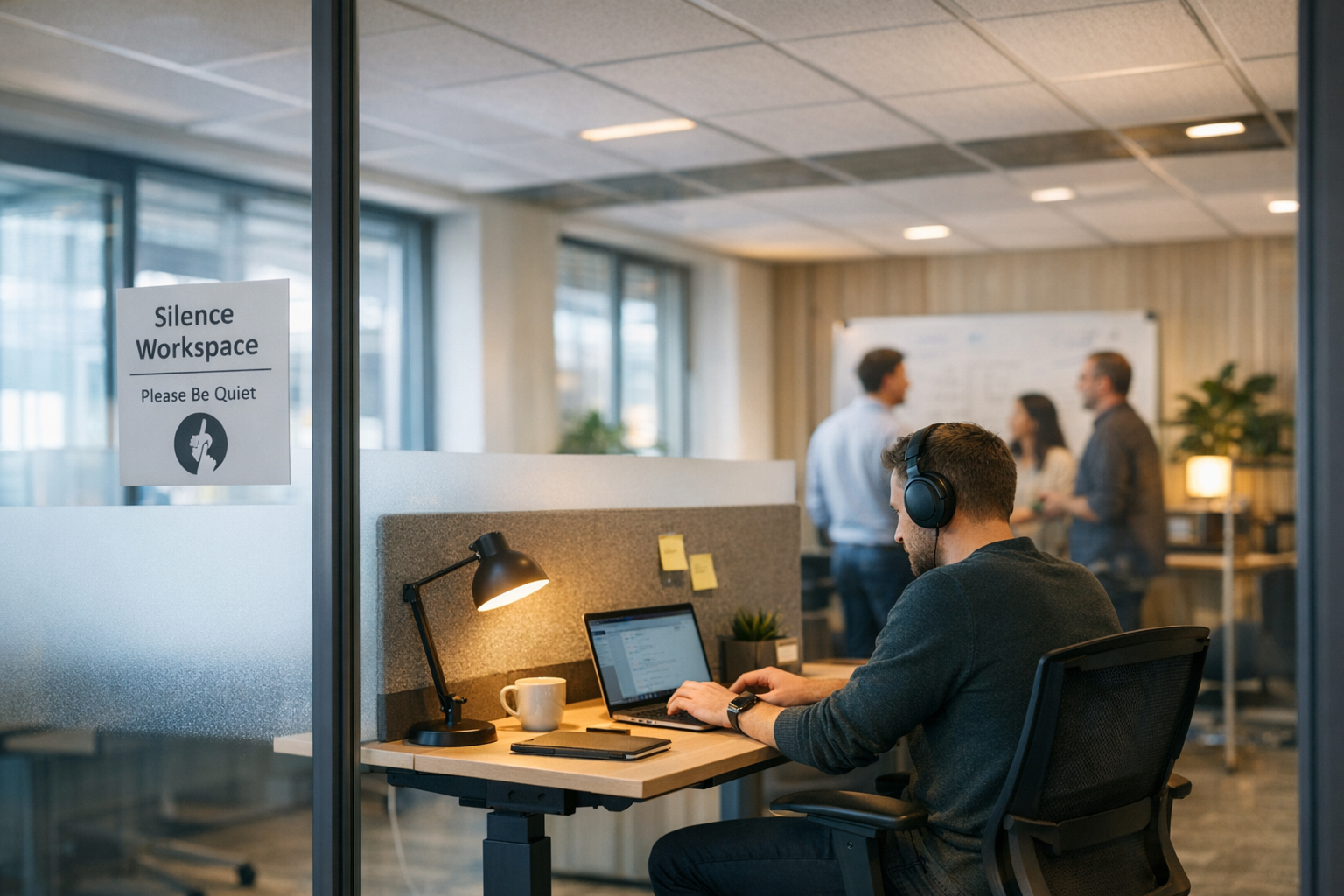 Stiltewerkplek op kantoor