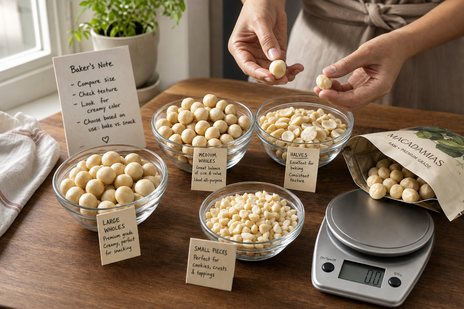 Verschillende maten macadamia noten