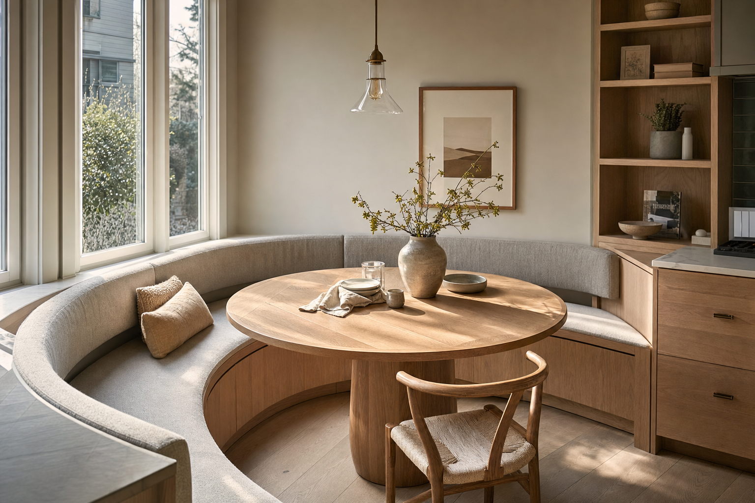 Ronde eetkamer bank rond een ronde eettafel