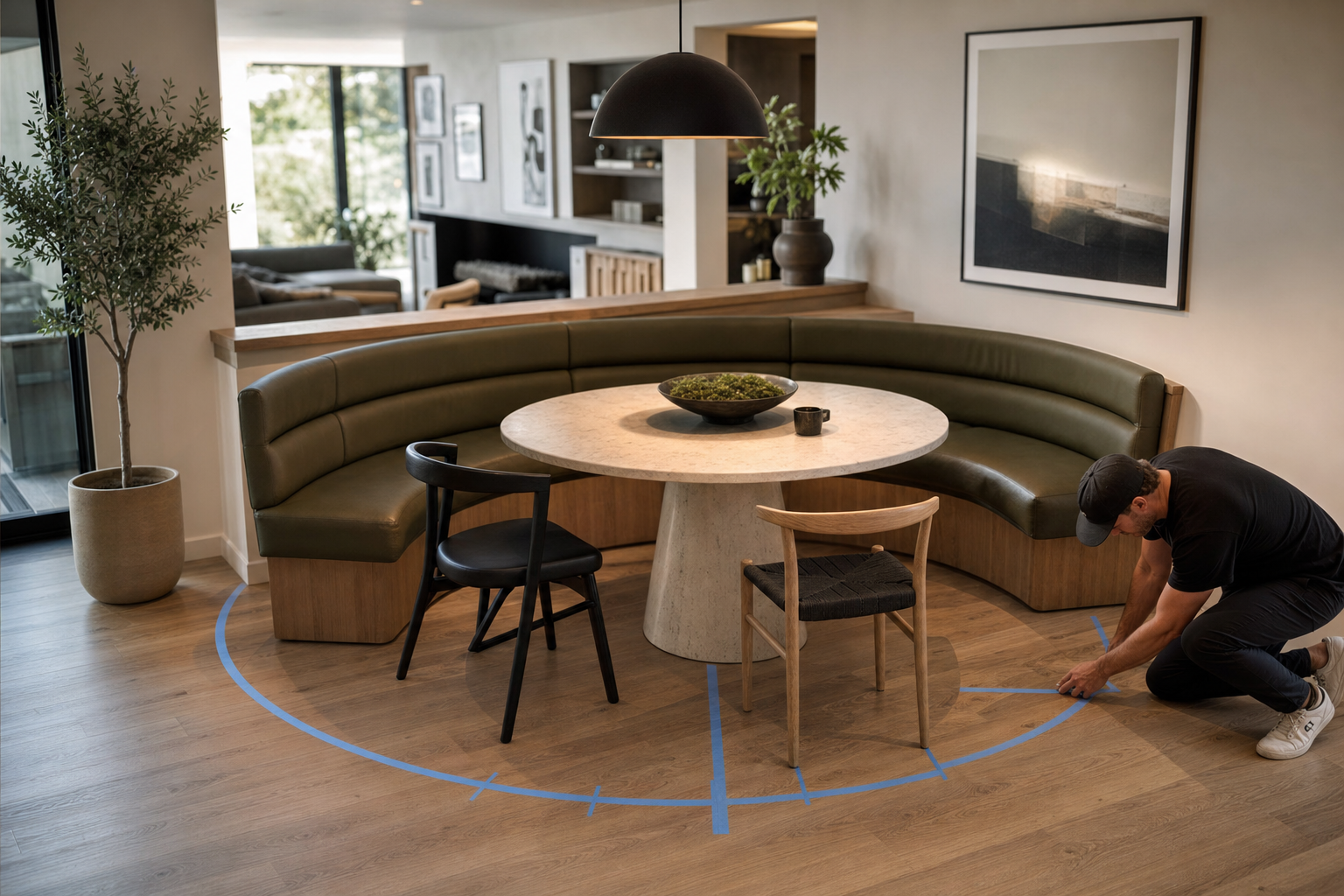 Maatvoeringdetails voor een ronde eetbank