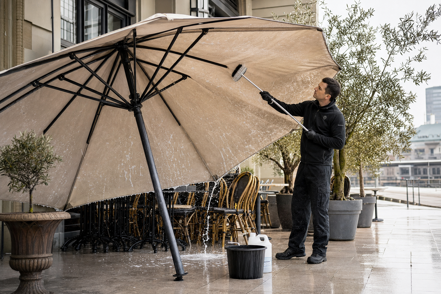 Onderhoud van professionele horeca parasols